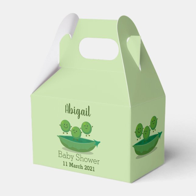 Cute jumping peas in pod cartoon illustration favor boxes (Front Side)