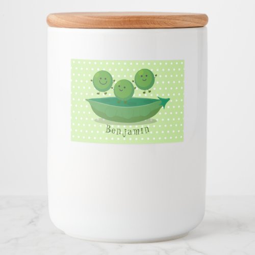 Cute jumping peas in pod cartoon illustration food label