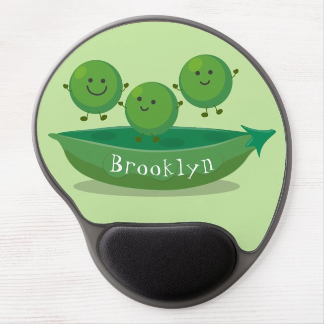 Cute jumping peas in pod cartoon illustration gel mouse pad (Front)