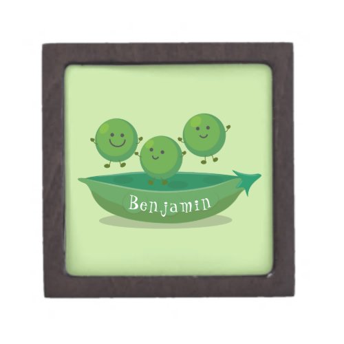Cute jumping peas in pod cartoon illustration gift box
