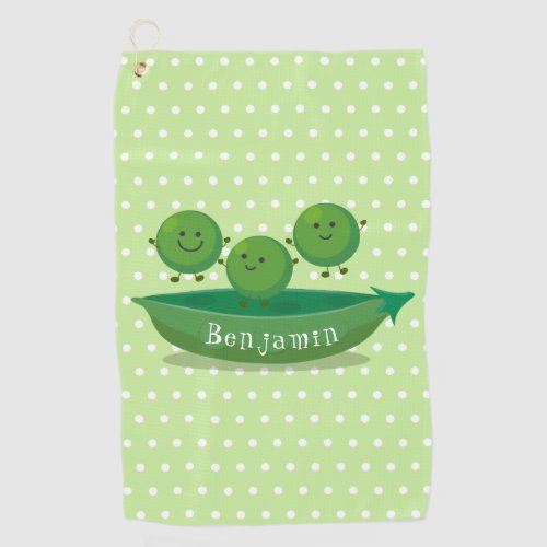 Cute jumping peas in pod cartoon illustration golf towel