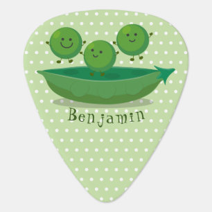 Cute jumping peas in pod cartoon illustration guitar pick