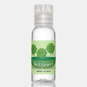 Cute jumping peas in pod cartoon illustration hand sanitizer