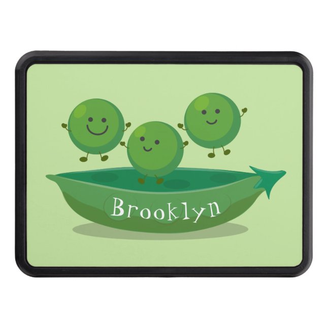Cute jumping peas in pod cartoon illustration hitch cover (Front)