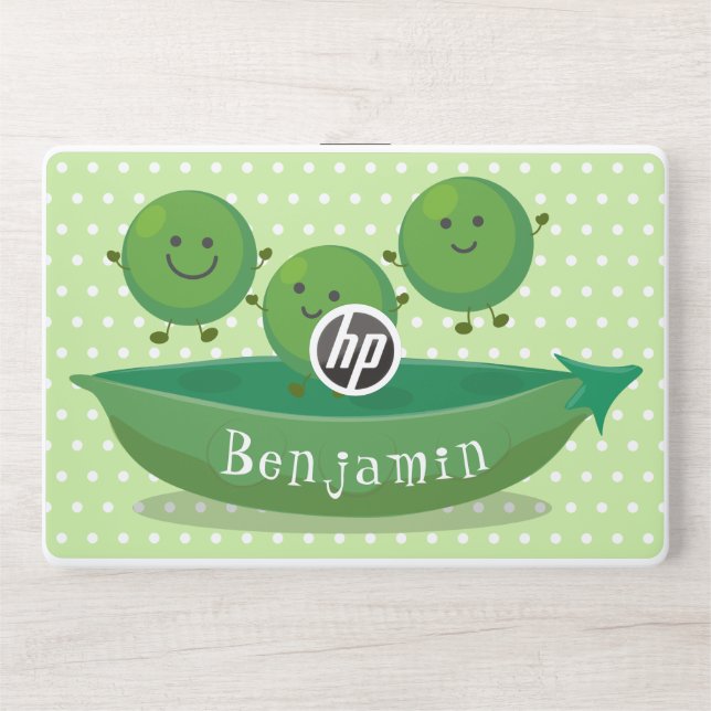 Cute jumping peas in pod cartoon illustration HP laptop skin (Front)