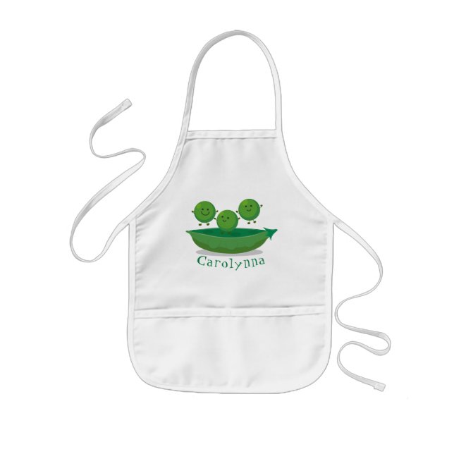Cute jumping peas in pod cartoon illustration kids' apron (Front)