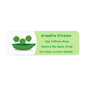 Cute jumping peas in pod cartoon illustration label