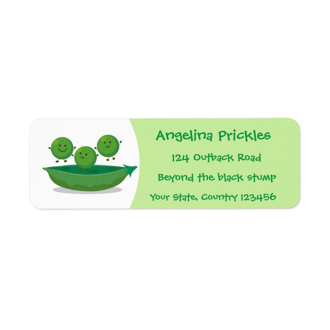 Cute jumping peas in pod cartoon illustration label (Front)