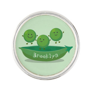 Cute jumping peas in pod cartoon illustration lapel pin