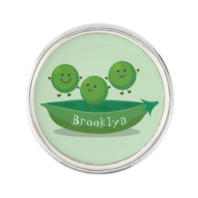 Cute jumping peas in pod cartoon illustration lapel pin (Front)