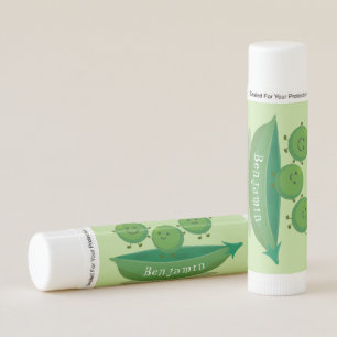 Cute jumping peas in pod cartoon illustration lip balm