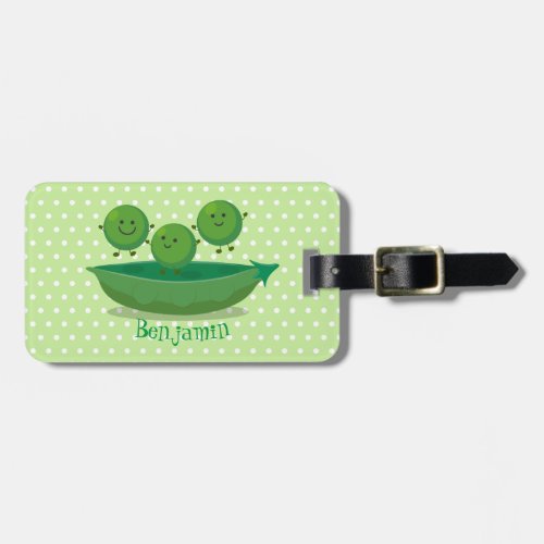 Cute jumping peas in pod cartoon illustration luggage tag