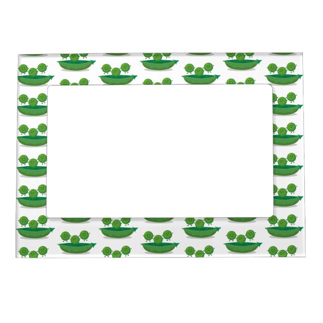 Cute jumping peas in pod cartoon illustration magnetic frame (Front)