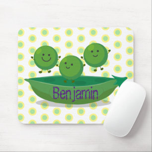 Cute jumping peas in pod cartoon illustration mouse pad