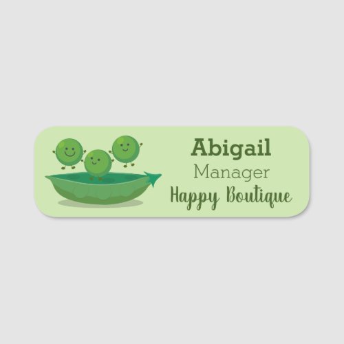 Cute jumping peas in pod cartoon illustration name tag