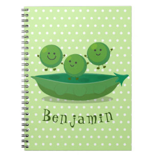 Cute jumping peas in pod cartoon illustration notebook