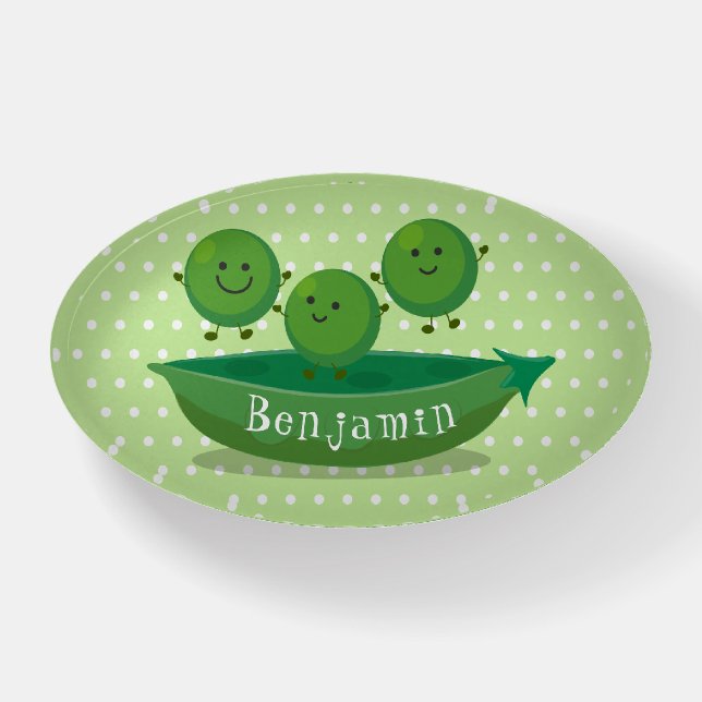 Cute jumping peas in pod cartoon illustration paperweight (Front)