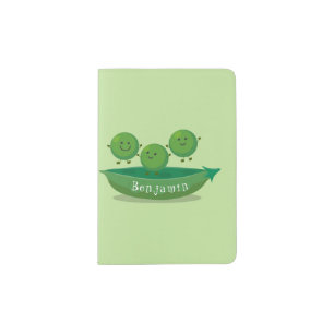 Cute jumping peas in pod cartoon illustration passport holder