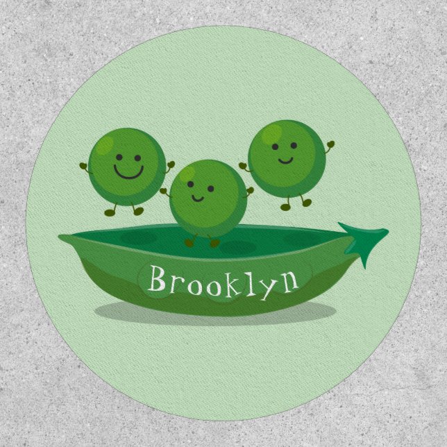 Cute jumping peas in pod cartoon illustration patch (Front)