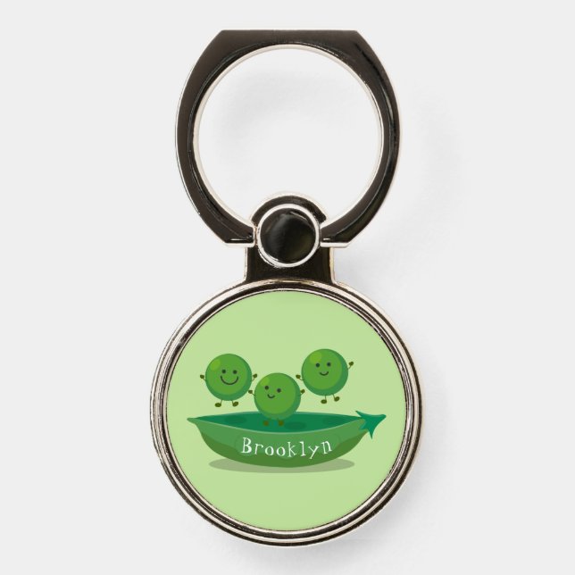 Cute jumping peas in pod cartoon illustration phone ring stand (Front)
