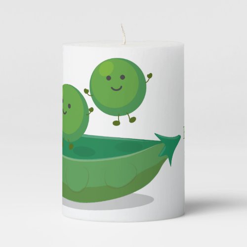 Cute jumping peas in pod cartoon illustration pillar candle