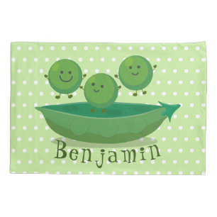 Cute jumping peas in pod cartoon illustration pillow case