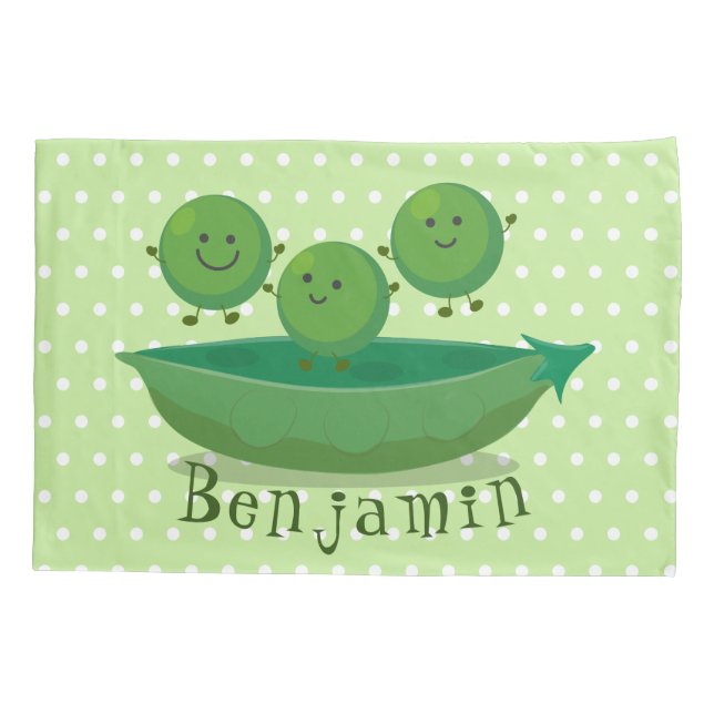 Cute jumping peas in pod cartoon illustration pillow case (Back)