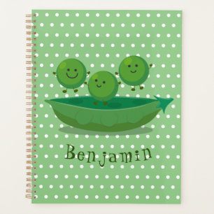 Cute jumping peas in pod cartoon illustration planner