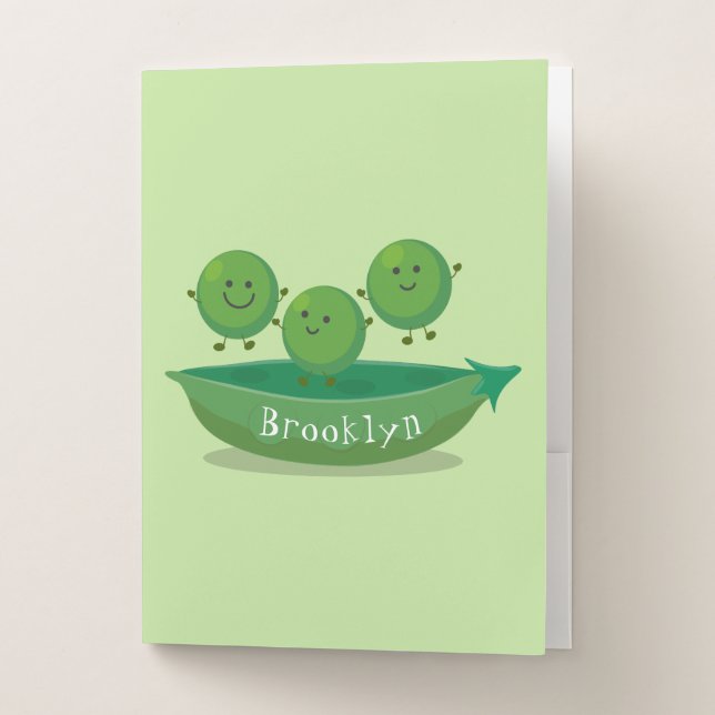 Cute jumping peas in pod cartoon illustration pocket folder (Front)