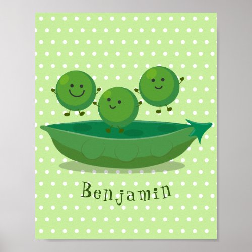 Cute jumping peas in pod cartoon illustration poster