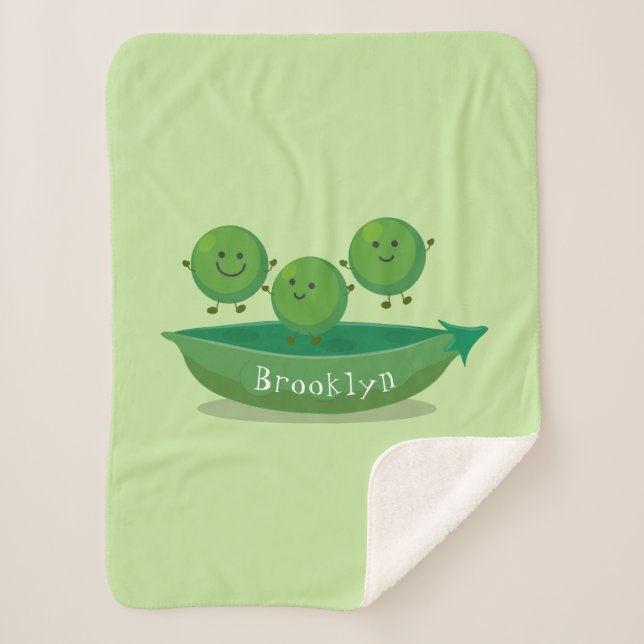 Cute jumping peas in pod cartoon illustration  sherpa blanket (Front)