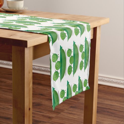 Cute jumping peas in pod cartoon illustration short table runner