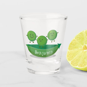 Cute jumping peas in pod cartoon illustration shot glass