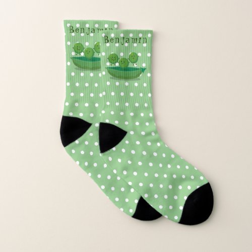 Cute jumping peas in pod cartoon illustration socks