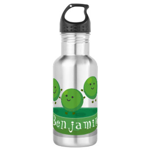 Cute jumping peas in pod cartoon illustration stainless steel water bottle