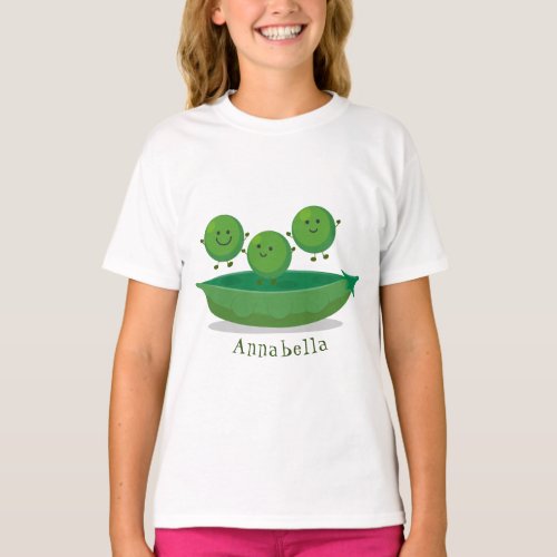 Cute jumping peas in pod cartoon illustration T_Shirt