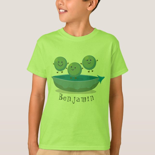 Cute jumping peas in pod cartoon illustration T-Shirt (Front)