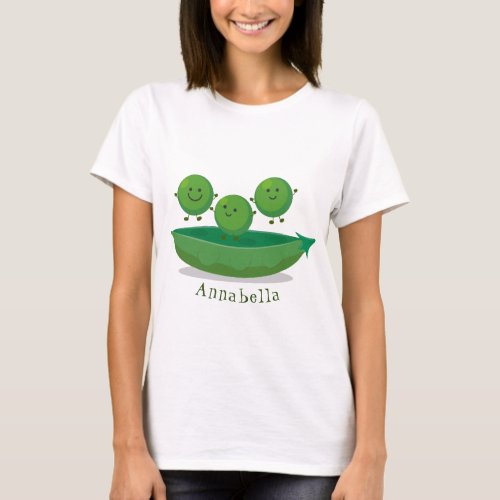 Cute jumping peas in pod cartoon illustration T_Shirt