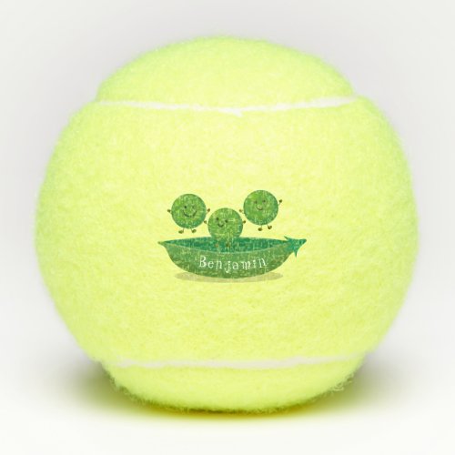 Cute jumping peas in pod cartoon illustration tennis balls