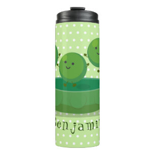 Cute jumping peas in pod cartoon illustration thermal tumbler
