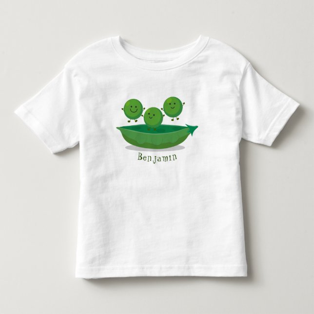 Cute jumping peas in pod cartoon illustration toddler t-shirt (Front)