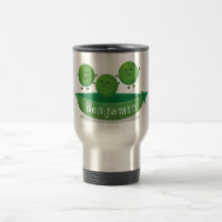Cute jumping peas in pod cartoon illustration travel mug