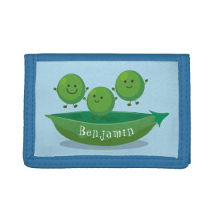 Cute jumping peas in pod cartoon illustration trifold wallet