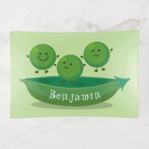 Cute jumping peas in pod cartoon illustration trinket tray