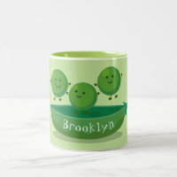 Cute jumping peas in pod cartoon illustration Two-Tone coffee mug