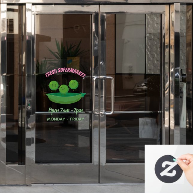 Cute jumping peas in pod cartoon illustration window cling (Office Door)