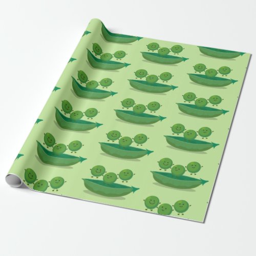 Cute jumping peas in pod cartoon illustration wrapping paper