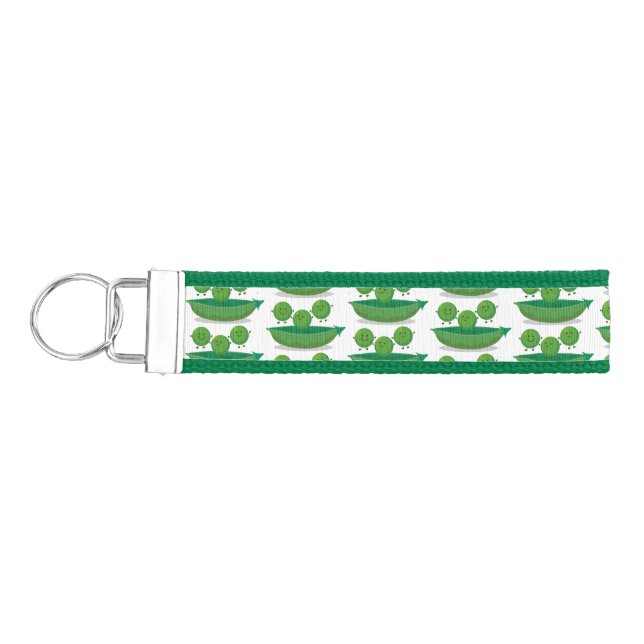 Cute jumping peas in pod cartoon illustration wrist keychain (Keys on Left)