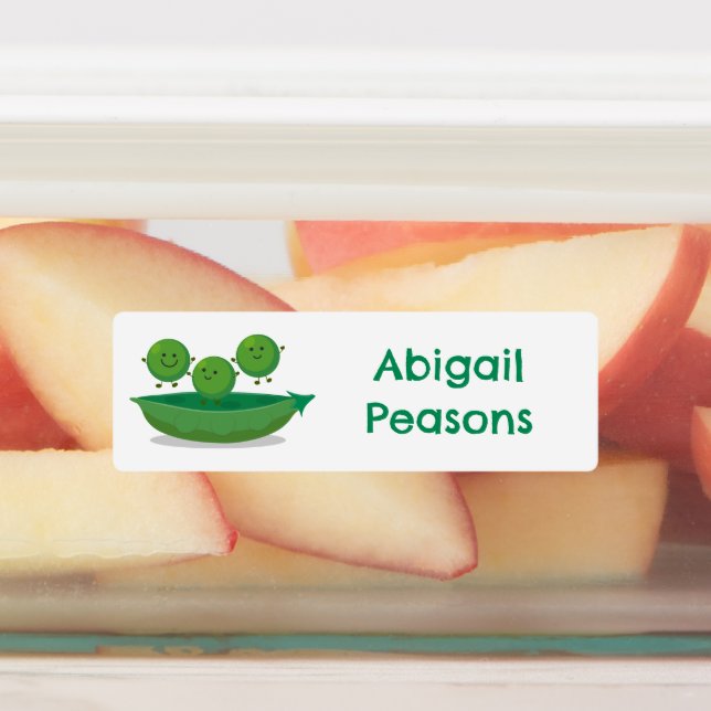 Cute jumping peas in pod cartoon personalized labels (Affixed)