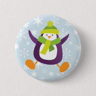 Cute Jumping Purple Penguin Button / Pin Badge